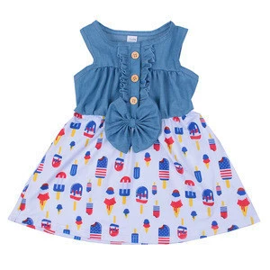 New Baby Girls Dress Designs 4th Of July Dresses Sleeveless Jeans Dress For Girls