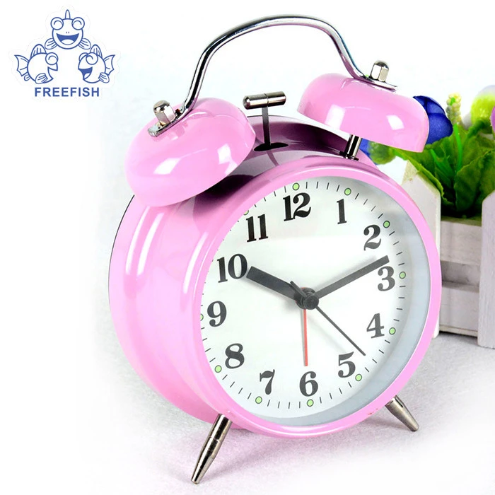 New design customized color desktop alarm clock, Two bell metal custom color table alarm clock for kid