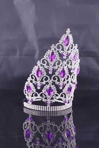 New design purple crystal large pageant crown wedding hair accessories for princess
