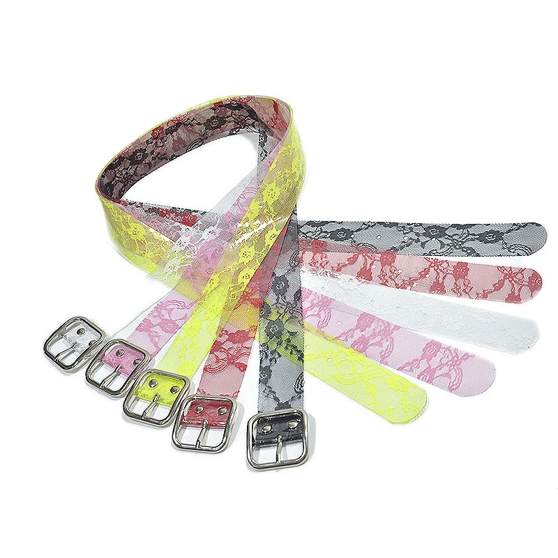 New ladies lace printed transparent Pvc candy color pin buckle belt Camouflage crystal  women&#x27;s belt wholesale