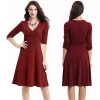 New Listing 2021 Womens Elegant Cotton Dress A Line V Neck Empire Solid Color Knit Dress