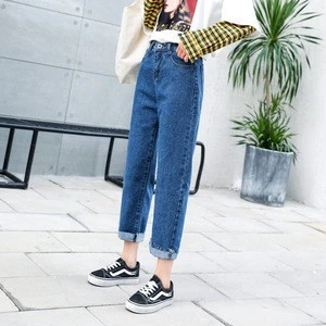 New Models Fashion Loose High Waist Denim Straight Jeans for Women