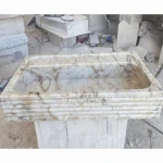 Newstar Wall Hung Calacatta Gold Marble Sink Handcarved Washbasin Rectangle Sink