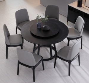 Nordic Modern Design Dining Room Furniture Round Wooden Dining Table And 4 Chairs Set With Rotating Centre