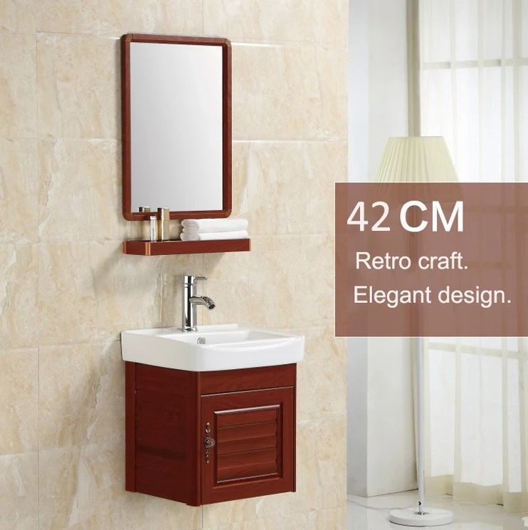 Oak red small wall mounted storage bathroom cabinet for bathroom sink