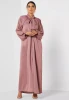 Oem Custom Islamic Dubai High Fashion Plus Size Bow Tie Collar Long Sleeves Plain Abaya Dress For Muslim Women