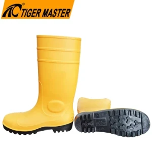 Oil Acid Alkali Resistant CE Steel Toe Prevent Puncture Yellow PVC Safety Rain Boot for Construction