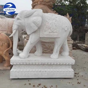 Outdoor White Marble Elephant Statues