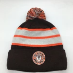 pom knit beanie winter hat , knit beanie with ball , striped knit beanie with pom pom