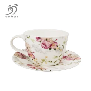 Popular porcelain mini coffee or tea fine bone china  coffee cup and saucer, flower coffee cup and saucer