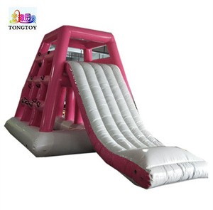 Popular summer fun playing inflatable small water slide for lake with Inflatable climbing wall