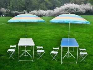Popular used folding table and chair with umbrella,cheap price
