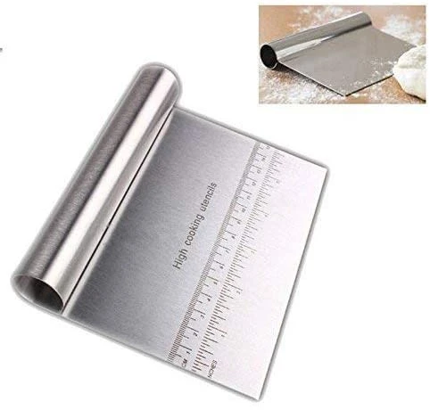Pro Stainless Steel Dough Scraper Chopper Pastry Pizza Cutter Slicer With Mirror Polished Measuring Scale