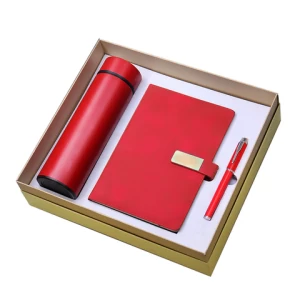 Promotional business branded items custom stainless steel vacuum flask notebook smart flask customer gift set