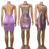 Purple Sequin Sleeveless Backless Evening Women&#x27;s Glitter Evening Dress