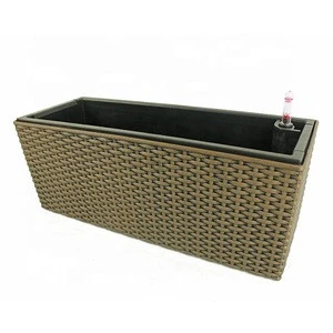 Rattan Style Rectangular Self Watering Planter Pot Box With Drainage Hole