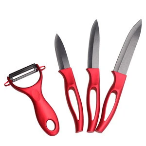 red color super hardness and abrasion resistance ceramic knife with holder