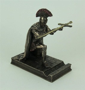 Resin Letter Opener Holder, Roman Commander Kneeling Letter Opener, Polyresin Pen Holder Bronze Finish Statue#