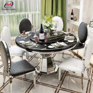 Retangular Thicken Marble Top Stainless Steel Frame Dining Tables Sets