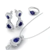 REYES Wholesale Customized 925 Sterling Silver Moissanite Pendant Sets Elegant Design 5.26Ct Blue Sapphire Gemstone jewlert Set