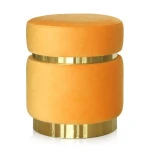 Round Ottoman Velvet Footrest Stool pouf ottoman With stainless steel base
