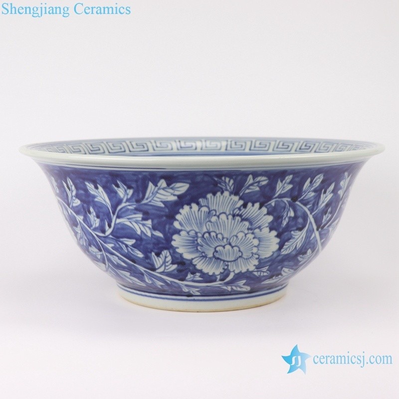 Rzsd02 Jingdezhen Antique Blue and White Peony Pattern Ceramic Bowl