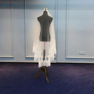 Short lace fabric bridal wedding veil