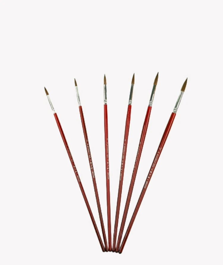 Short Wood Handle Professional Paint Brush Set 6pcs Nylon Art Brushes for Art Supplies