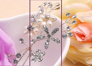 Silver Crystal Rhinestone Hair Sticks Clip Pearl Flower Wedding Hair Pins For lady Bridal Bridesmaid Hair