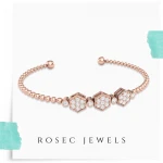 Simple Hexagon Round Bar Bracelet, IGI Certified Diamond Cluster Cuff Bracelet, Stackable Bridesmaid Bangle Bracelet
