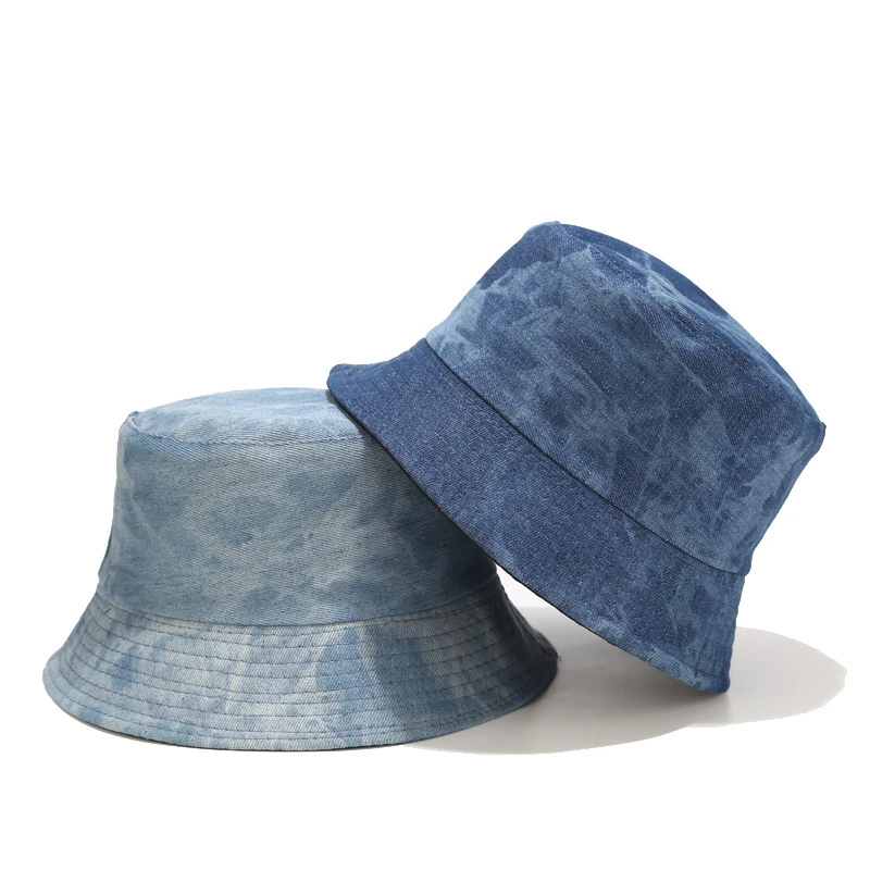 Small batch customizable jean cotton  Wear basin cap and bucket cap on both sides denim bucket hat