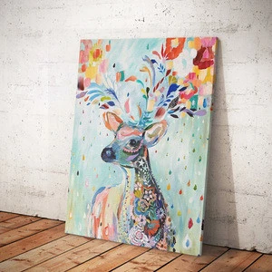 Sofa Background Decor Watercolor Sika Deer Wall Art Large Oil Painting Canvas