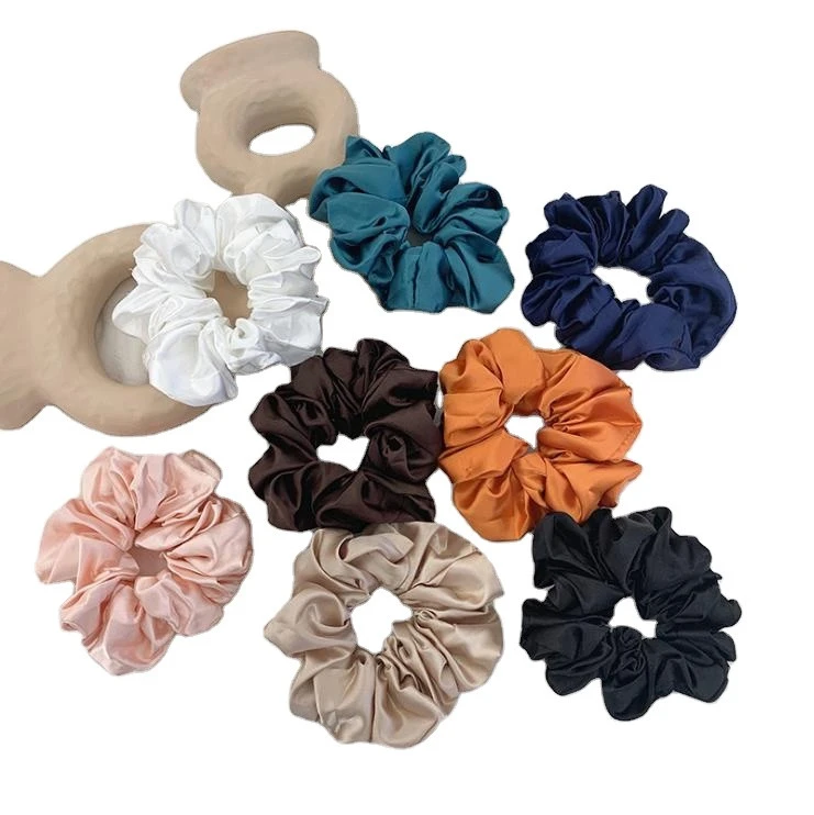 Solid Color Satin Fabric  Hair elastic Scrunchies  Band Ties  Accessories  ponytail holder for  braids
