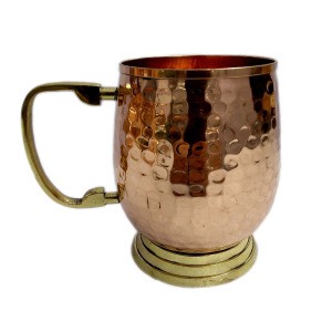 Solid Copper Hammered Mug with Brass stand and handle