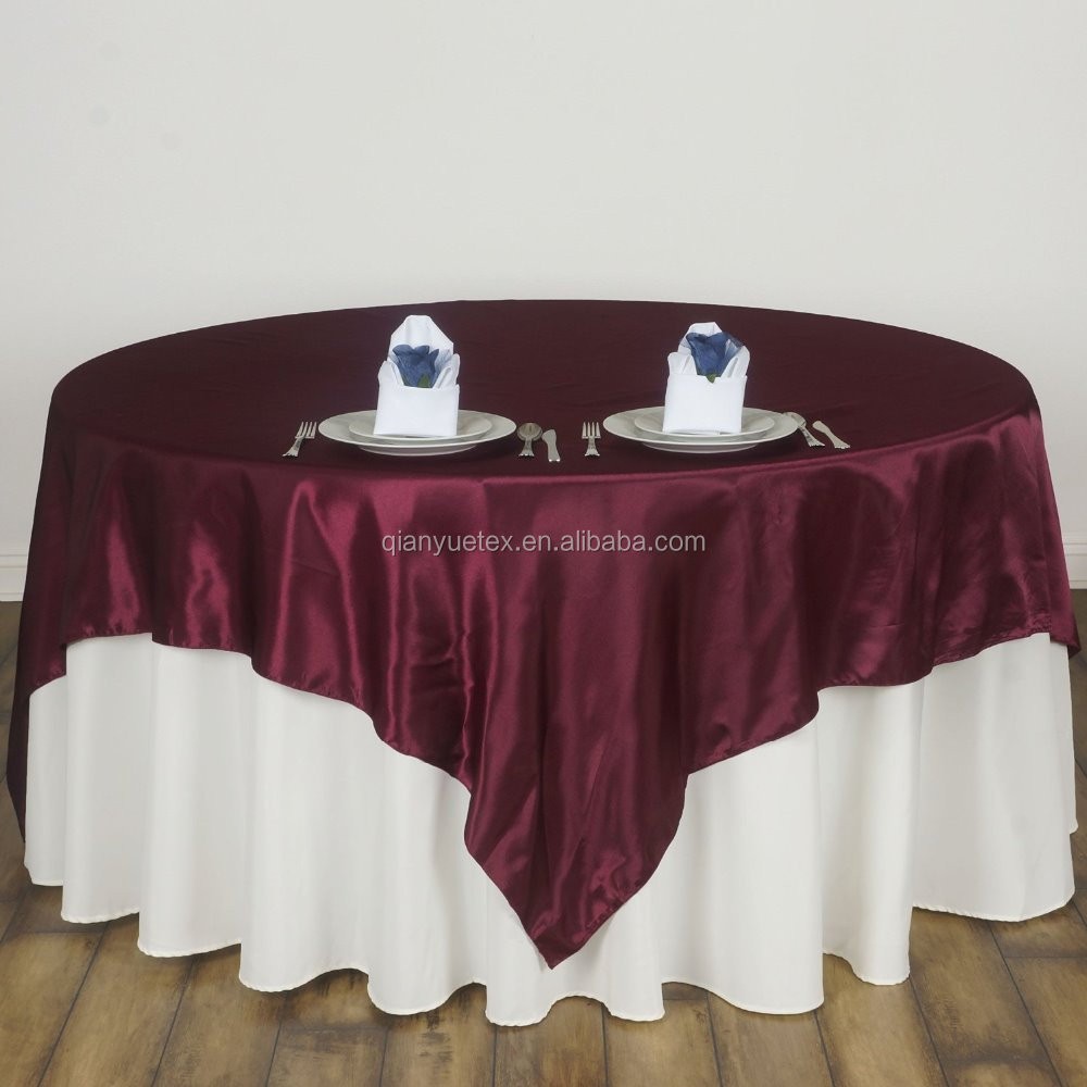 Square satin table overlay and polyester tablecloth for wedding and banquet