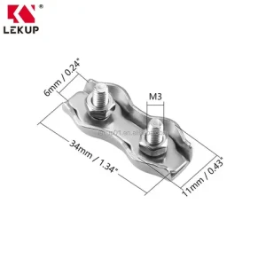 Stainless Steel Duplex 2-Post Cable Clamp Mini Camps Solid Wire Lock Wire Rope Clip M3 Cable Clamp for 3/32" Wire Rope