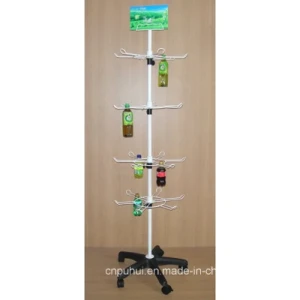 Steel Peg Hook Hanging Metal Wire Floor Spinning Drink Bottles Display Rack (PHY1026F)