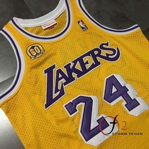 Stock N B A jersey embroidery Laker 24 Kobe Bryant&#39;s 60th anniversary vintage mesh basketball jersey