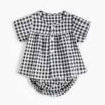 summer 100% cotton newborn infant baby lattice baby girls clothing sets