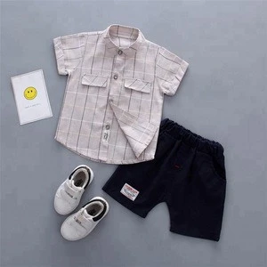 Summer Hot Sale Cotton Short Sleeve Tops Short Pants Kids Wear Suit Boy Clothing Sets