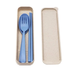 SUNSHING Wholesale Dinnerware Set OEM Waterproof tableware Travel Case Portable Wheat straw cutlery set