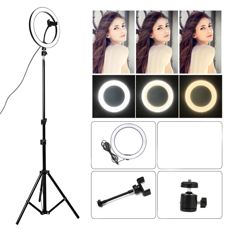 Suppliers Wholesale selfie ring light, 10 12 inch 14 inch 18 inch phone selfie led circle live big ring light with tripod stand