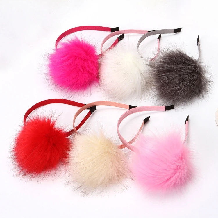 Sweet Pompom Ball Headband Artificial Fur Balls Hairband Kids Favor Hair Accessories