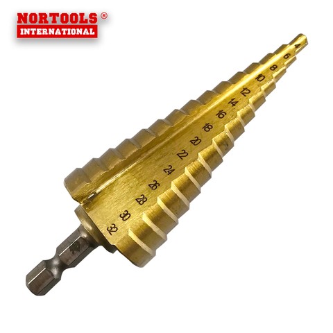 TiN coated Spiral Flute HSS Step Drill  with 1/4" Quick Change Shank