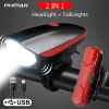 TOUR MAX USB rechargeable Bicycle Light Set MTB Bike Horn USB Rechargeable Solar LED Headlight Safety Warning Cycling Taillight