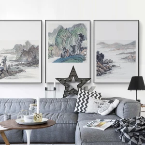 Traditional Chinese style mountain oil painting on canvas with frame Chinese landscape painting art sets painting art picture