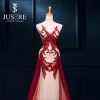 Unique Red And Champagne Color Lace Appliqued Mermaid Prom Dresses Sweep Train Arabic Dubai Abaya Kaftan Style Prom Dress 2015