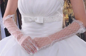 White Bridal Party Dress Long  Lace Gloves