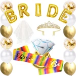 Wholesale Custom Gold  Balloons Tiara Bride Banner Bridal Shower Wedding Decoration Bachelorette Party Supplies