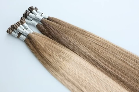Wholesale custom made no tangle Mongolian double drawn remy human hair extensions, keratin prebonded i-tip hair